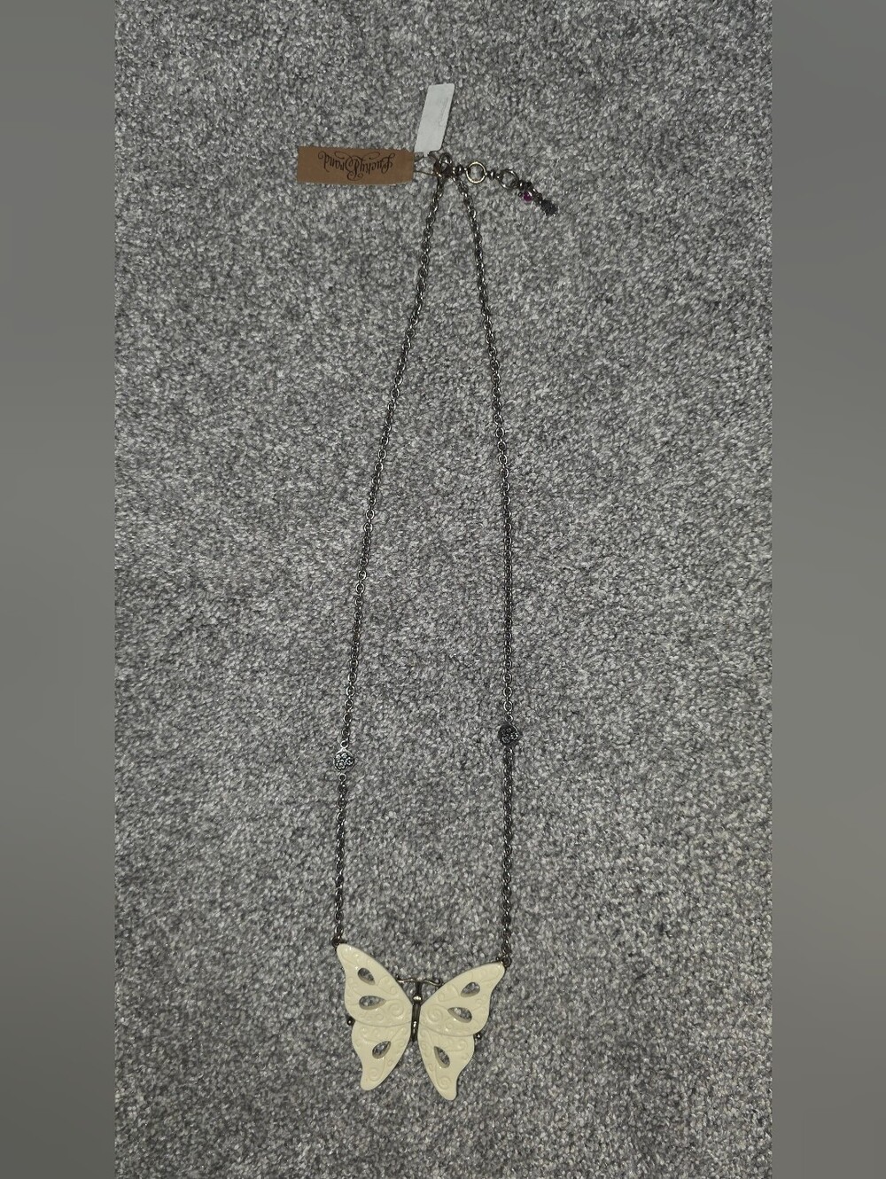 Lucky Brand 28" Butterfly Necklace With Semi Precious Stones Boho